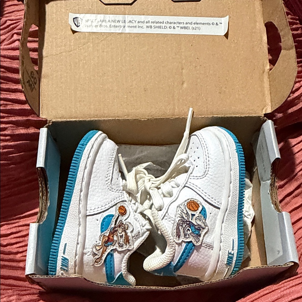 Nike Kids White and Blue Cartoon Sneakers - Picture 2 of 5